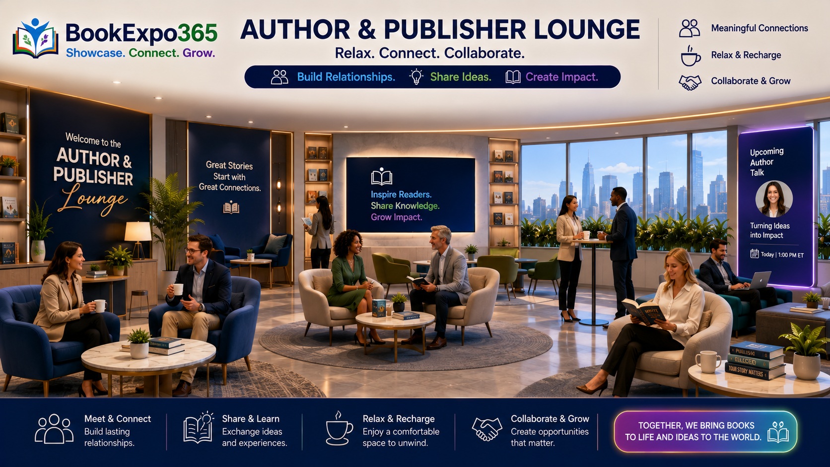 Author connecting with readers in the BookExpo365 author lounge